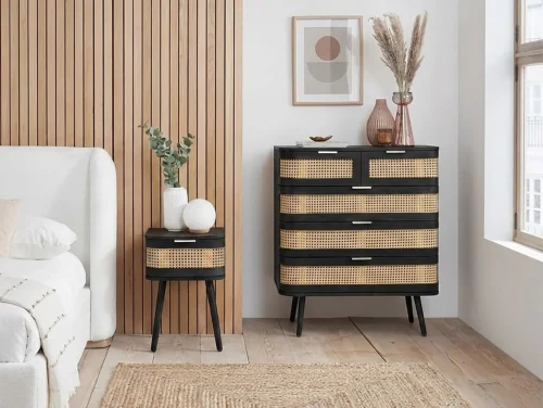 Birlea Noah Rattan and Black Bedroom Furniture Birlea Noah Rattan and Black Bedroom Furniture