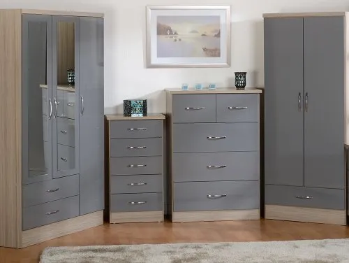 Seconique Nevada Grey Gloss and Oak Bedroom Furniture Seconique Nevada Grey Gloss and Oak Bedroom Furniture