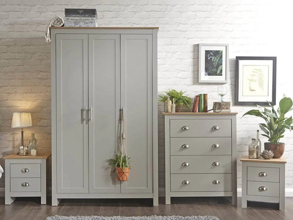 GFW GFW Lancaster Grey and Oak 4 Piece Bedroom Furniture Package