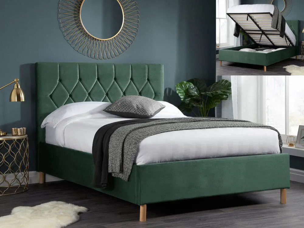 Birlea Furniture & Beds Birlea Loxley 4ft Small Double Green Fabric Ottoman Bed Frame