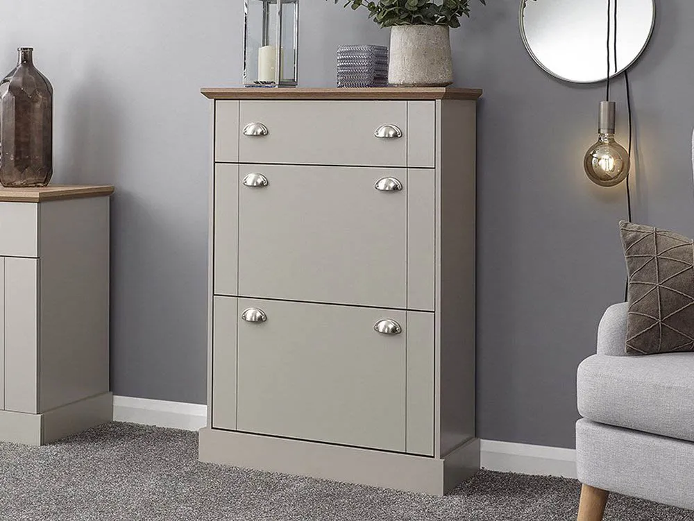 GFW GFW Kendal Deluxe Grey and Oak 2 Door 1 Drawer Shoe Cabinet