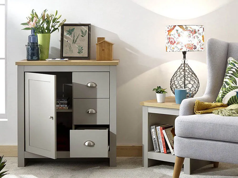 GFW GFW Lancaster Grey and Oak 1 Door 3 Drawer Multi Storage Unit