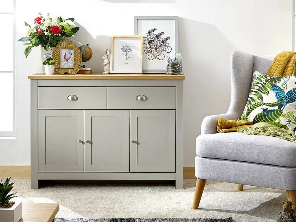 GFW GFW Lancaster Grey and Oak 3 Door 2 Drawer Large Sideboard