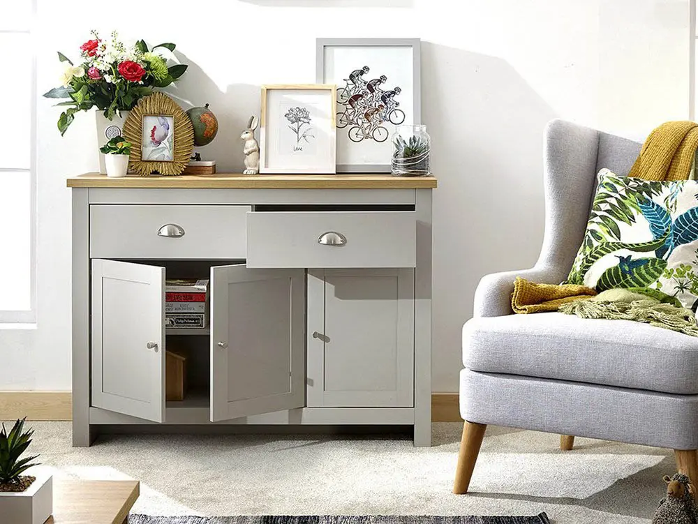 GFW GFW Lancaster Grey and Oak 3 Door 2 Drawer Large Sideboard