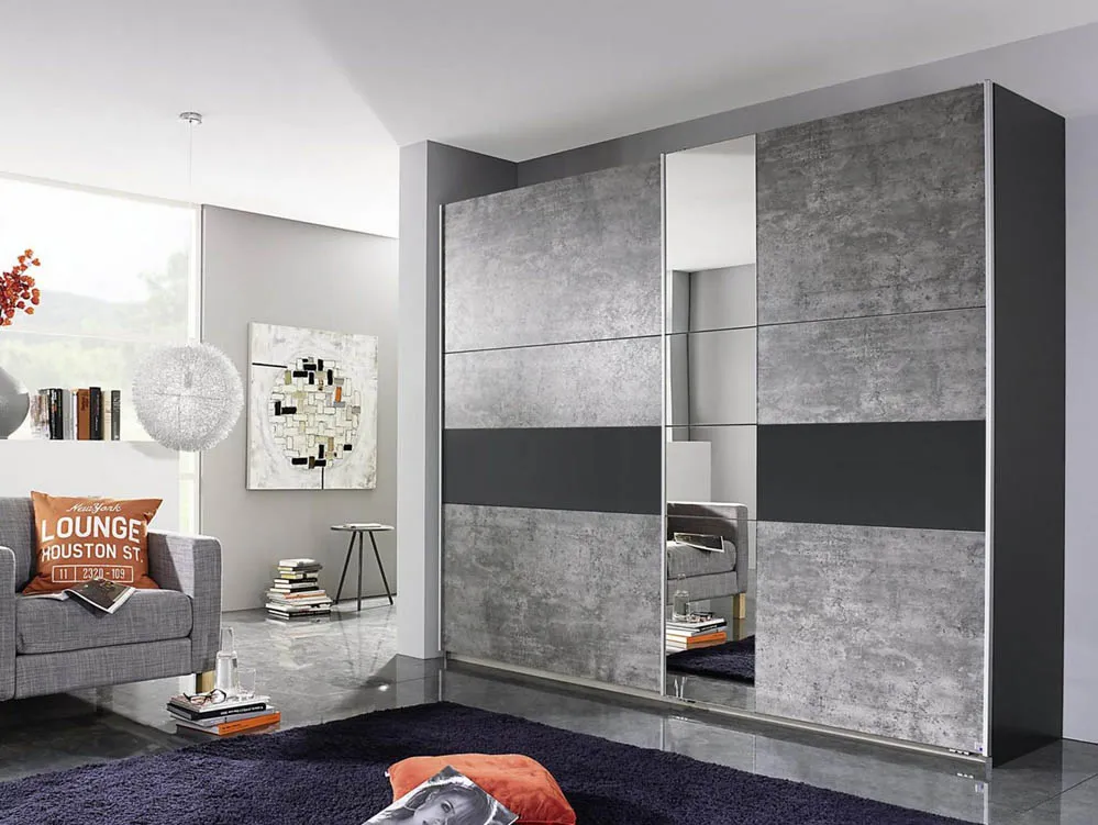 Rauch Rauch Kayla 218cm Metallic Grey and Stone Grey Sliding Door Large Double Wardrobe