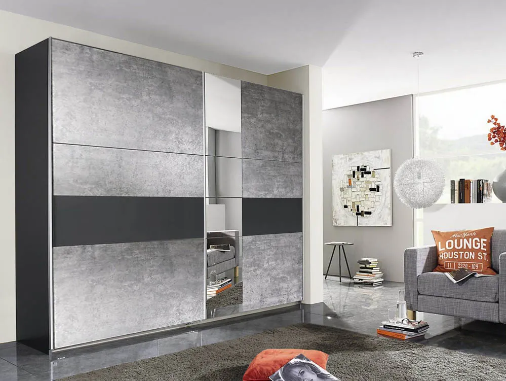 Rauch Rauch Kayla 261cm Metallic Grey and Stone Grey Sliding Door Large Double Wardrobe