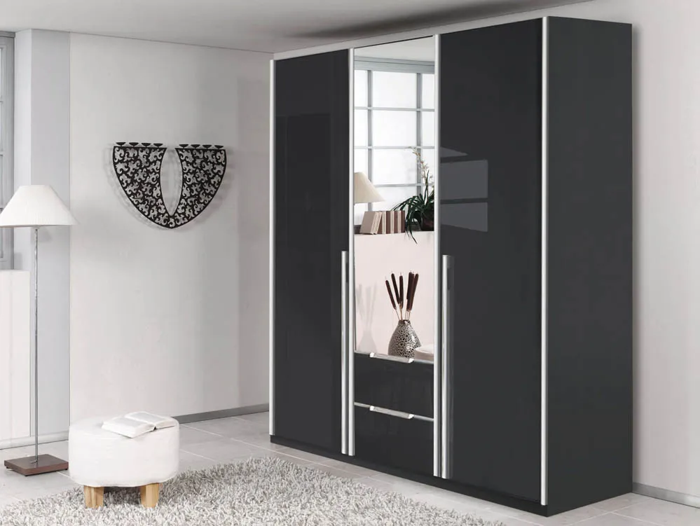 Rauch Rauch Esme 136cm Grey and Basalt Glass 3 Door 2 Drawer Mirrored Triple Wardrobe