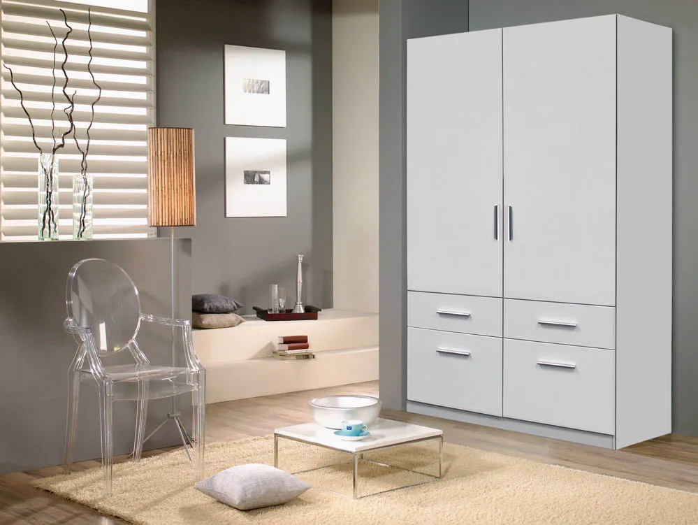 Rauch Rauch Kobe 91cm White High Gloss 2 Door 4 Drawer Double Wardrobe