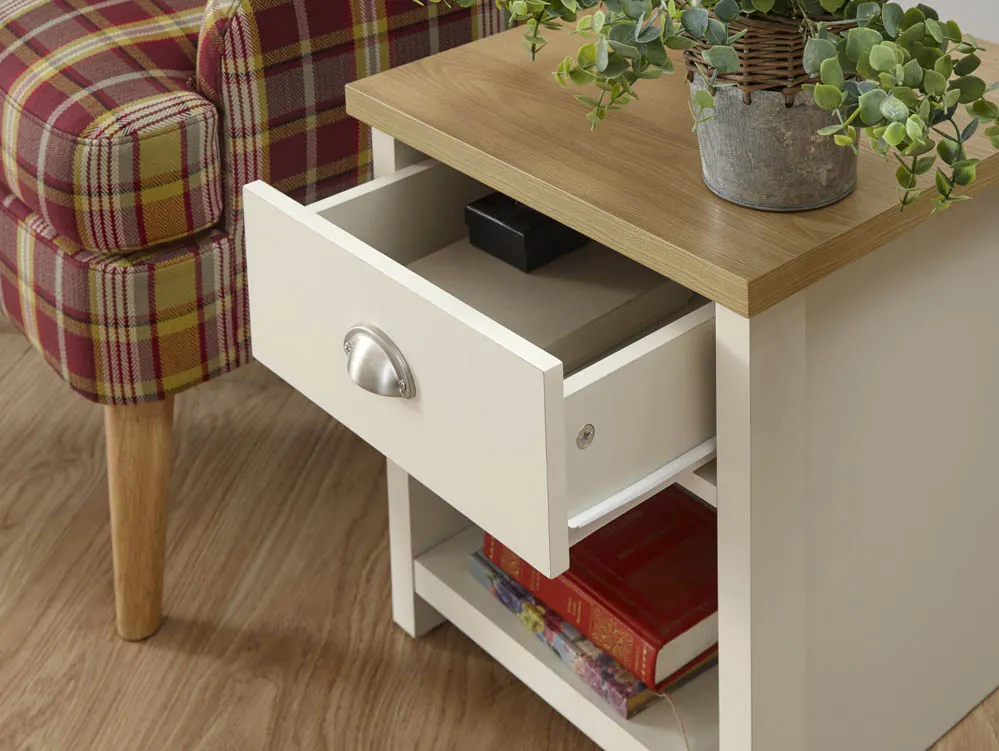 GFW GFW Lancaster Cream and Oak 1 Drawer Lamp Table