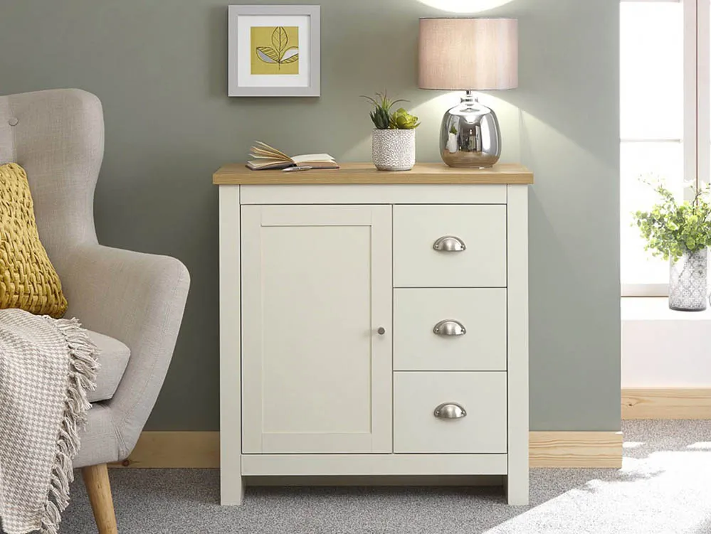 GFW GFW Lancaster Cream and Oak 1 Door 3 Drawer Multi Storage Unit