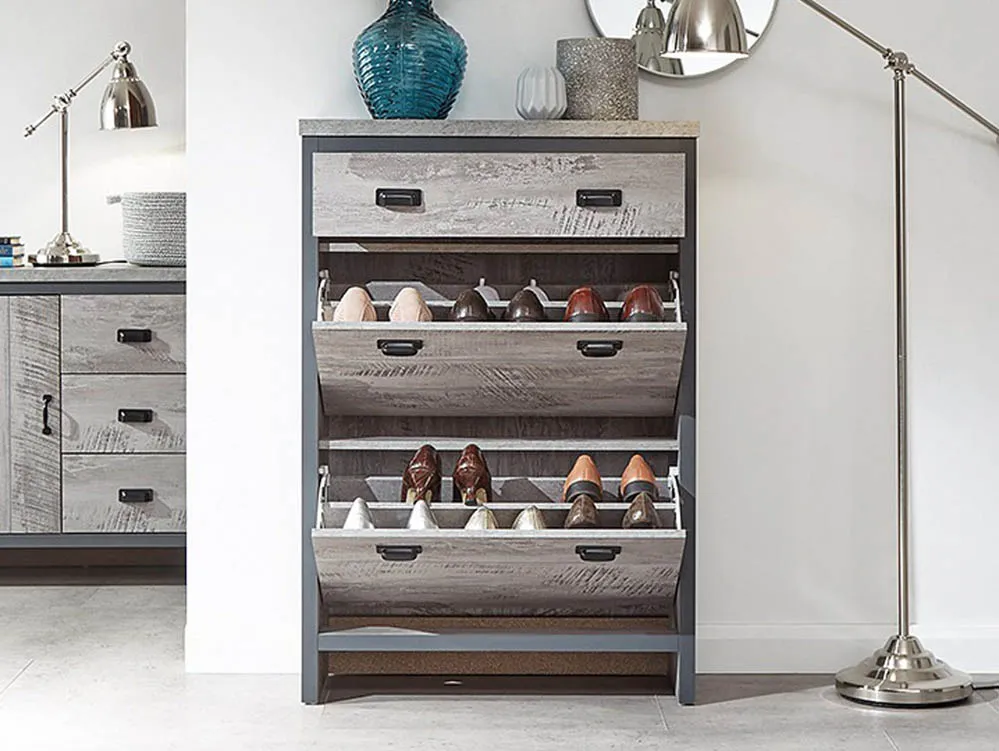 GFW GFW Boston Grey Wood Effect 2 Tier 1 Drawer Shoe Cabinet