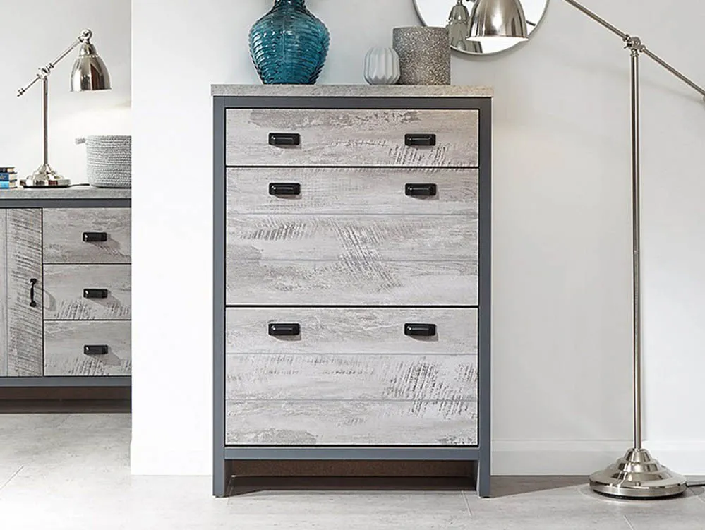 GFW GFW Boston Grey Wood Effect 2 Tier 1 Drawer Shoe Cabinet