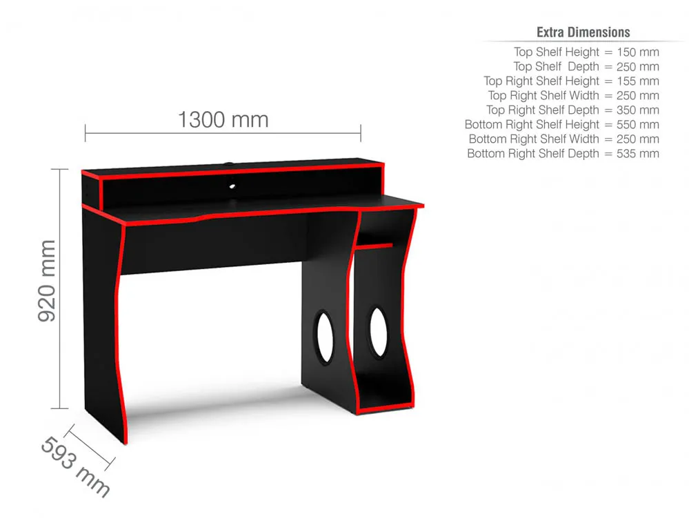 Birlea Furniture & Beds Birlea Enzo Black and Red Gaming Computer Desk