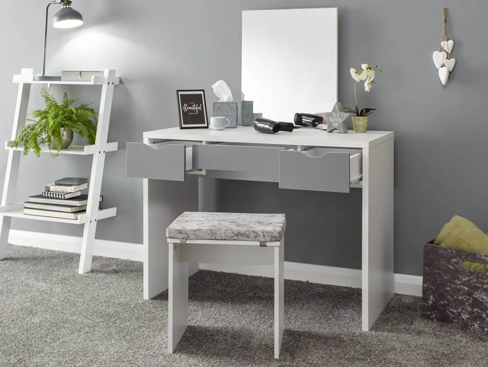 GFW GFW Elizabeth White and Grey Dressing Table and Stool