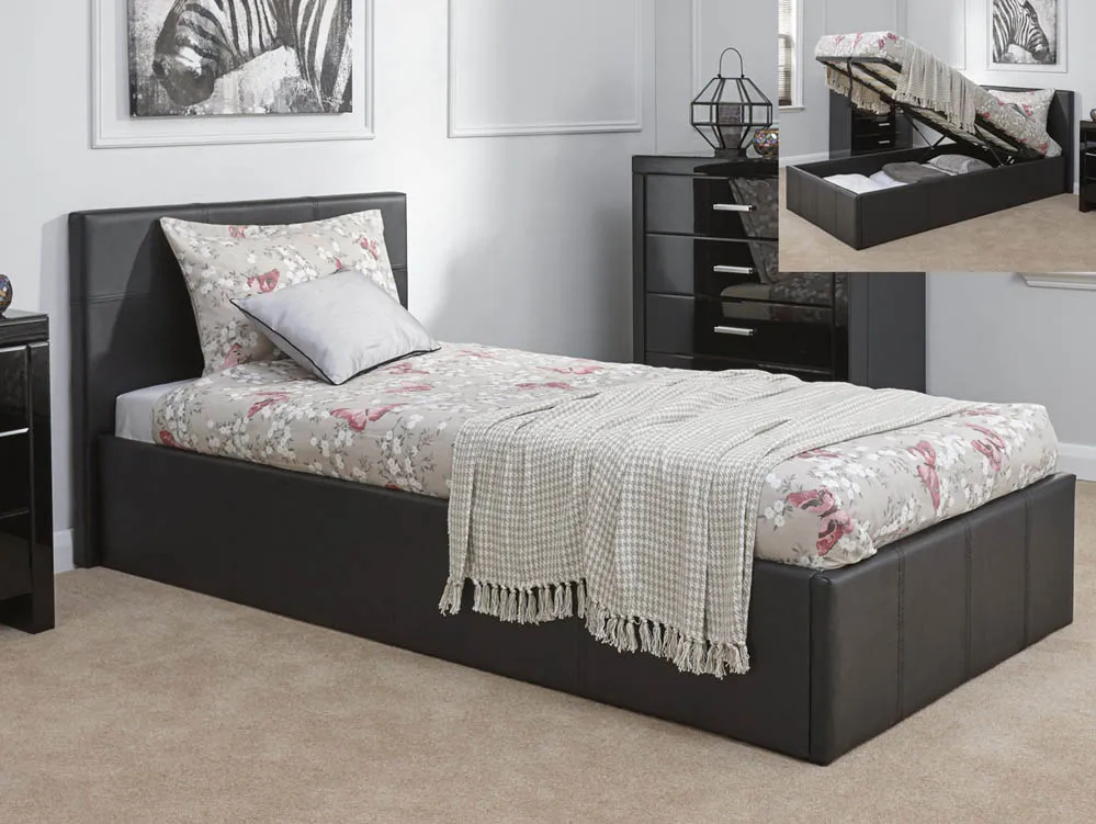 GFW GFW Ecuador 3ft Single Black Faux Leather End Lift Ottoman Bed Frame