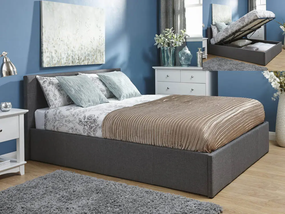 GFW GFW Ecuador 4ft6 Double Grey Hopsack Fabric End Lift Ottoman Bed Frame