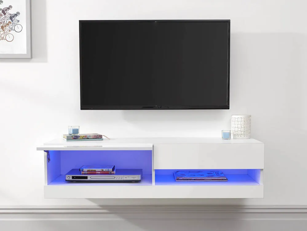 GFW GFW Galicia 120cm White Wall TV Cabinet With LED Lighting