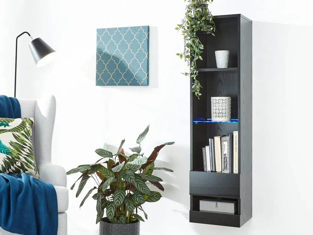 GFW GFW Galicia Black Tall Shelf Unit With LED Lighting