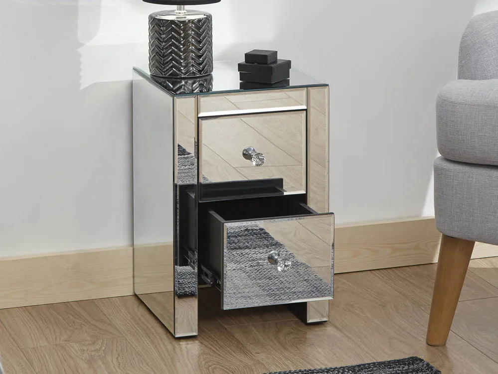 GFW GFW Atlantic 2 Drawer Narrow Mirrored Bedside Table (Assembled)