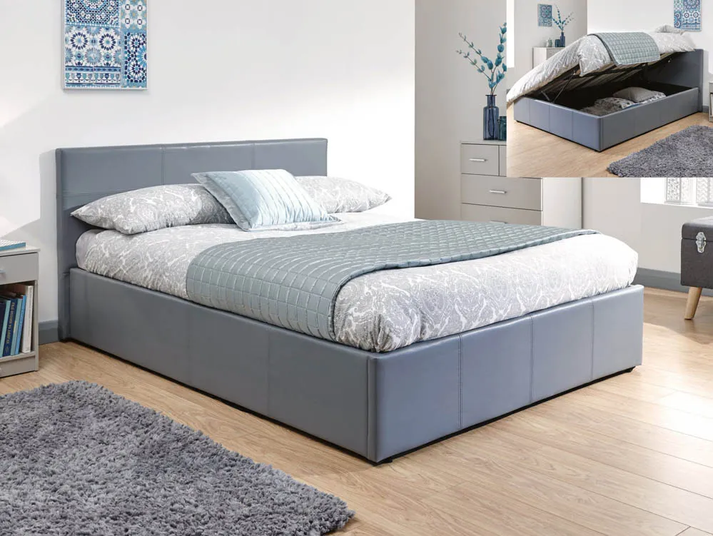 GFW GFW Ecuador 4ft Small Double Grey Faux Leather Side Lift Ottoman Bed Frame