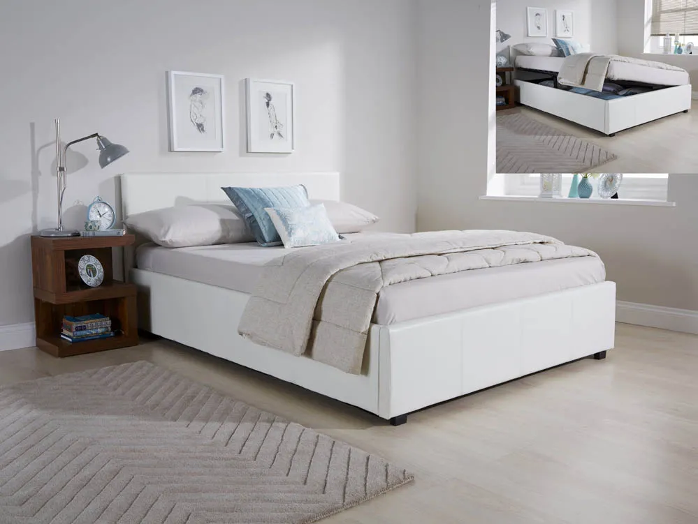 GFW GFW Ecuador 5ft King Size White Faux Leather Side Lift Ottoman Bed Frame