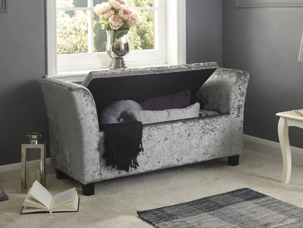 GFW GFW Verona Grey Crushed Velvet Fabric Ottoman Window Seat