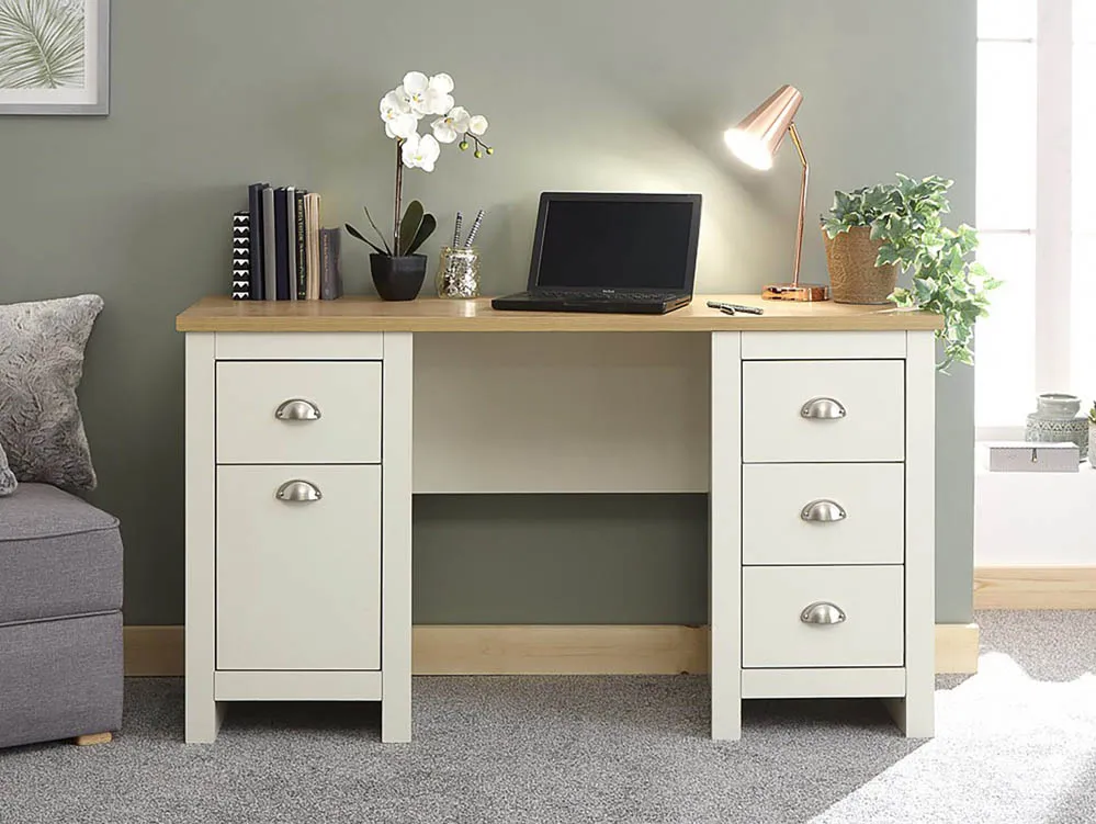 GFW GFW Lancaster Cream and Oak 1 Door 4 Drawer Study Desk