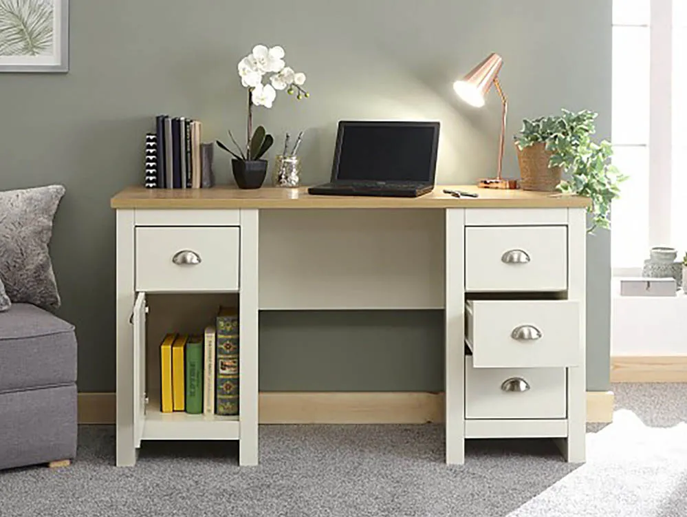 GFW GFW Lancaster Cream and Oak 1 Door 4 Drawer Study Desk