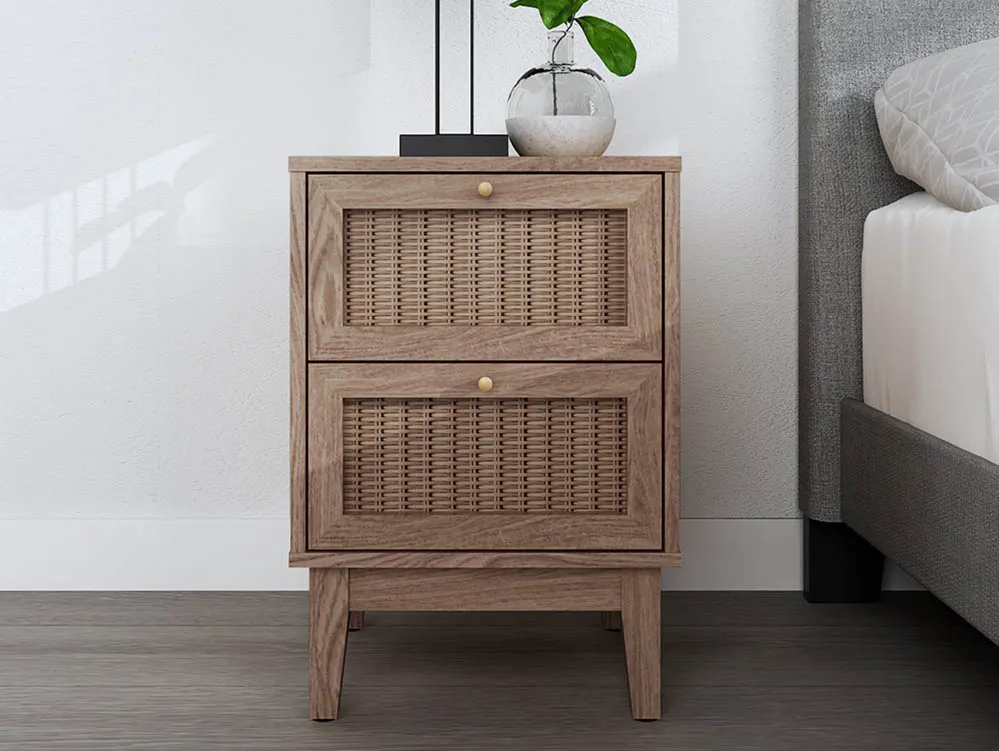 LPD LPD Bordeaux Rattan and Oak 2 Drawer Bedside Table