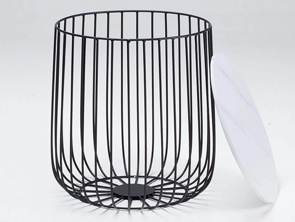 LPD LPD Enzo Marble Effect and Black Cage Storage Lamp Table