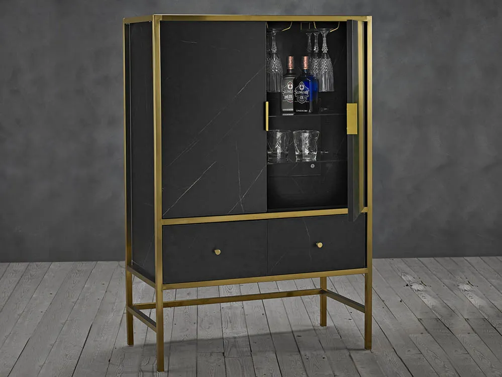 LPD LPD Monaco Black Marble and Gold 2 Door 2 Drawer Drinks Cabinet (Assembled)