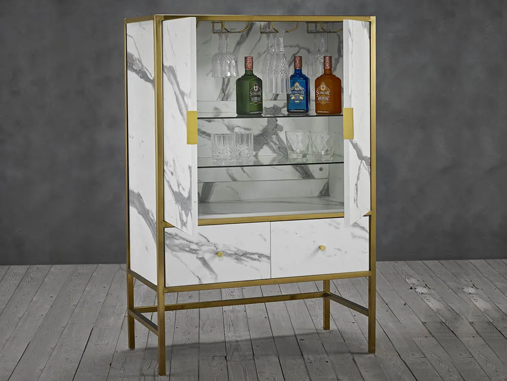 LPD LPD Monaco White Marble and Gold 2 Door 2 Drawer Drinks Cabinet (Assembled)