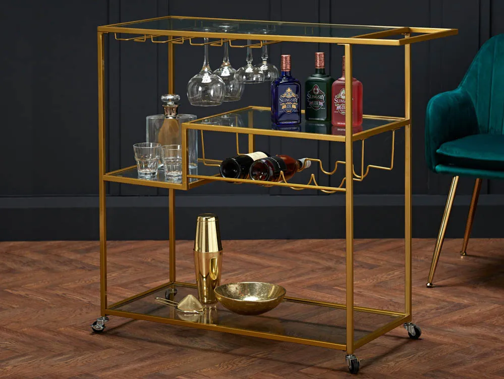 LPD LPD Porter Glass and Gold Drinks Trolley