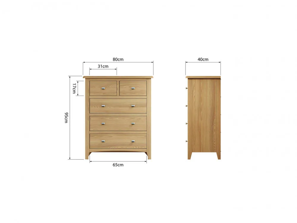 Kenmore Kenmore Dakota Oak 3+2 Drawer Chest of Drawers (Assembled)