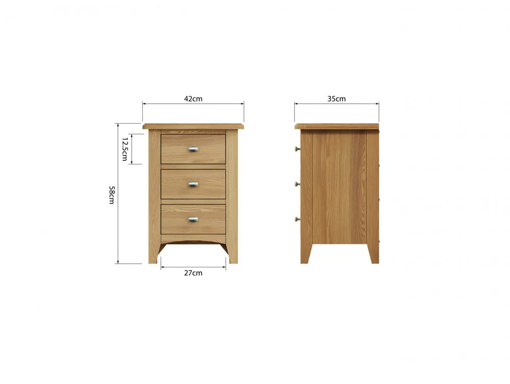 Kenmore Kenmore Dakota Oak 3 Drawer Large Bedside Table (Assembled)