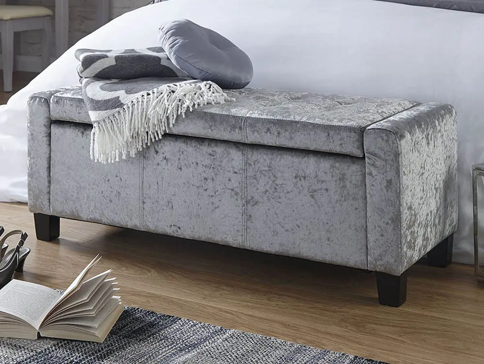 GFW GFW Verona Grey Crushed Velvet Fabric Ottoman Storage Bench