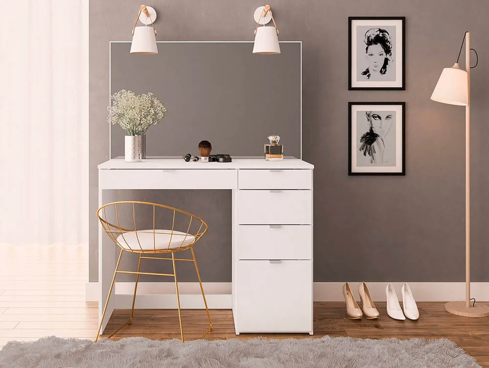 Birlea Furniture & Beds Birlea Ava White 5 Drawer Dressing Table and Mirror