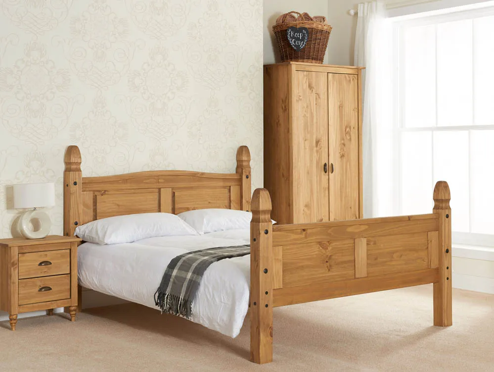 Birlea Furniture & Beds Birlea Corona 4ft6 Double Waxed Pine Wooden Bed Frame (High Footend)