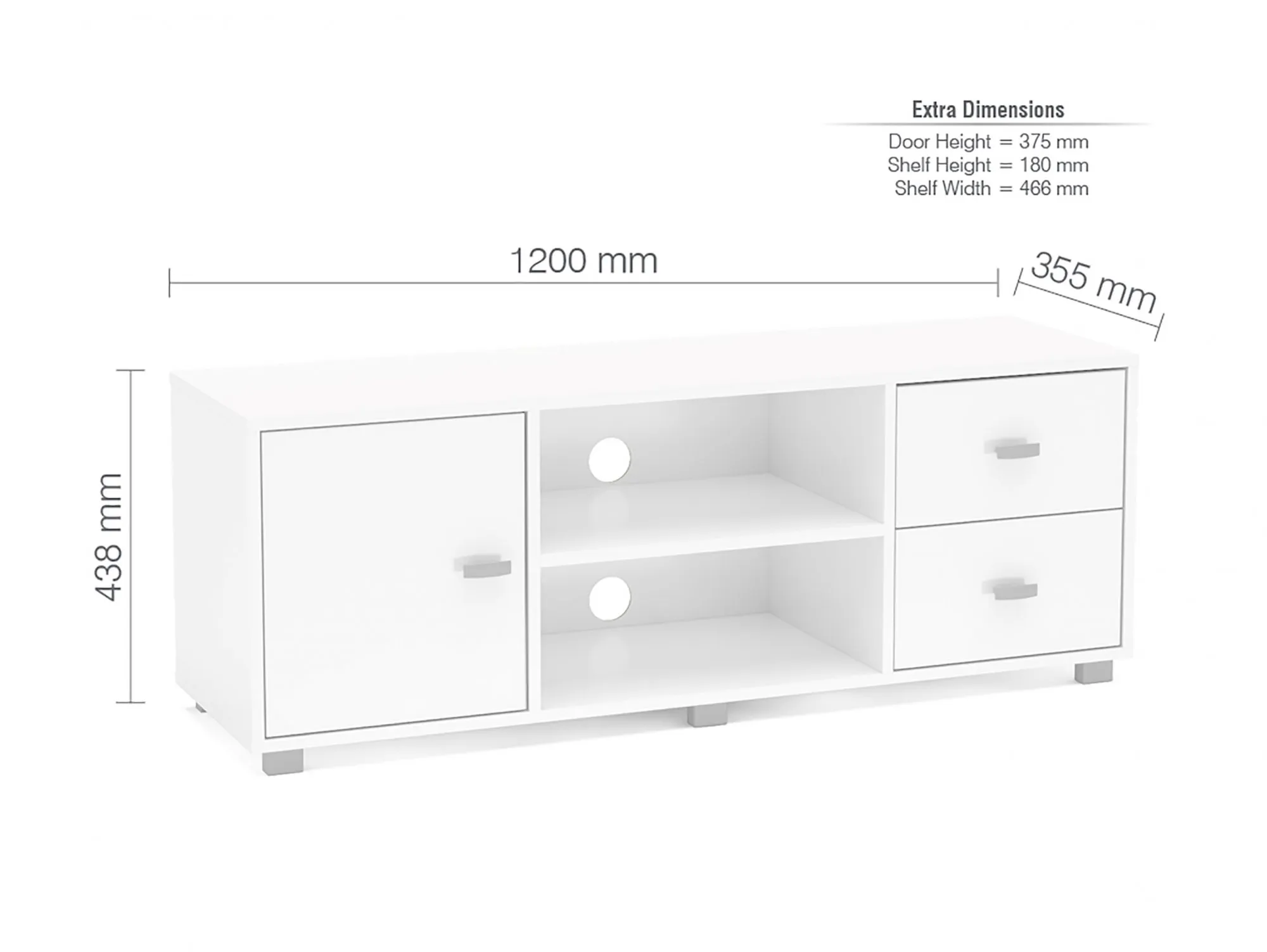 Birlea Furniture & Beds Birlea Covent White High Gloss 1 Door 2 Drawer TV Unit