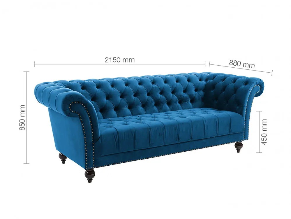 Birlea Furniture & Beds Birlea Chester Midnight Blue Velvet Fabric 3 Seater Sofa