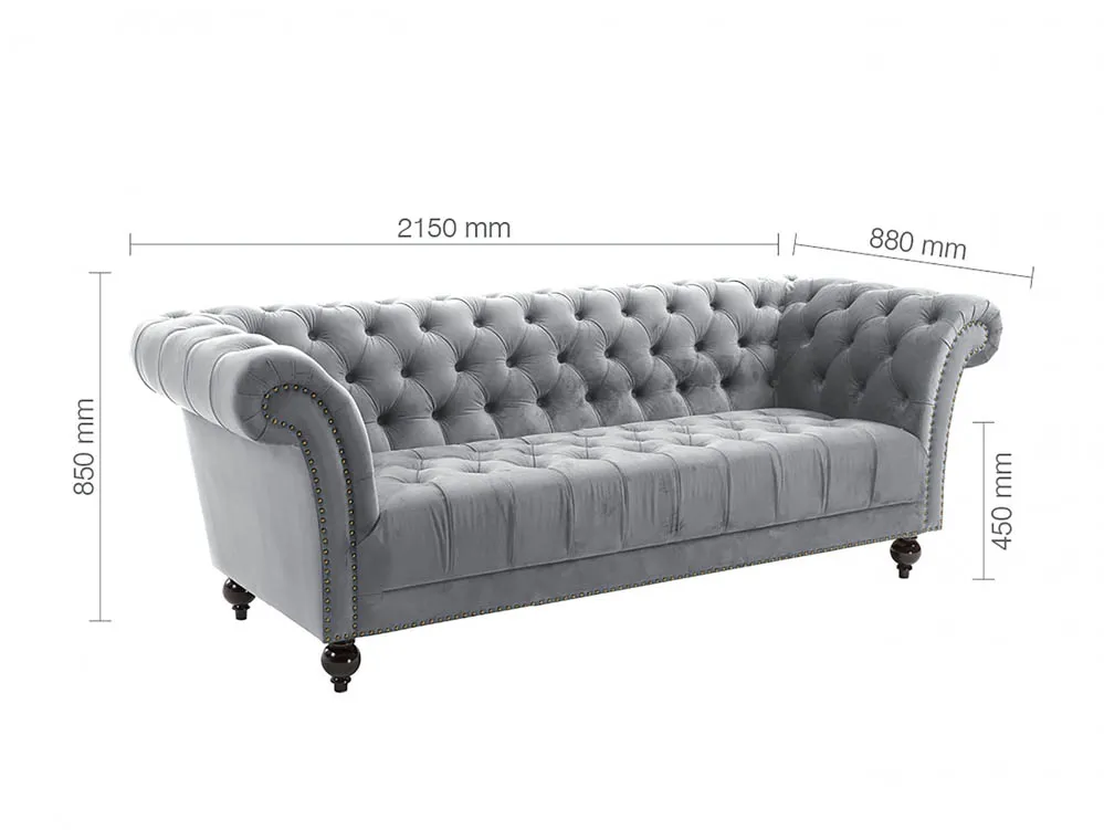 Birlea Furniture & Beds Birlea Chester Grey Velvet Fabric 3 Seater Sofa