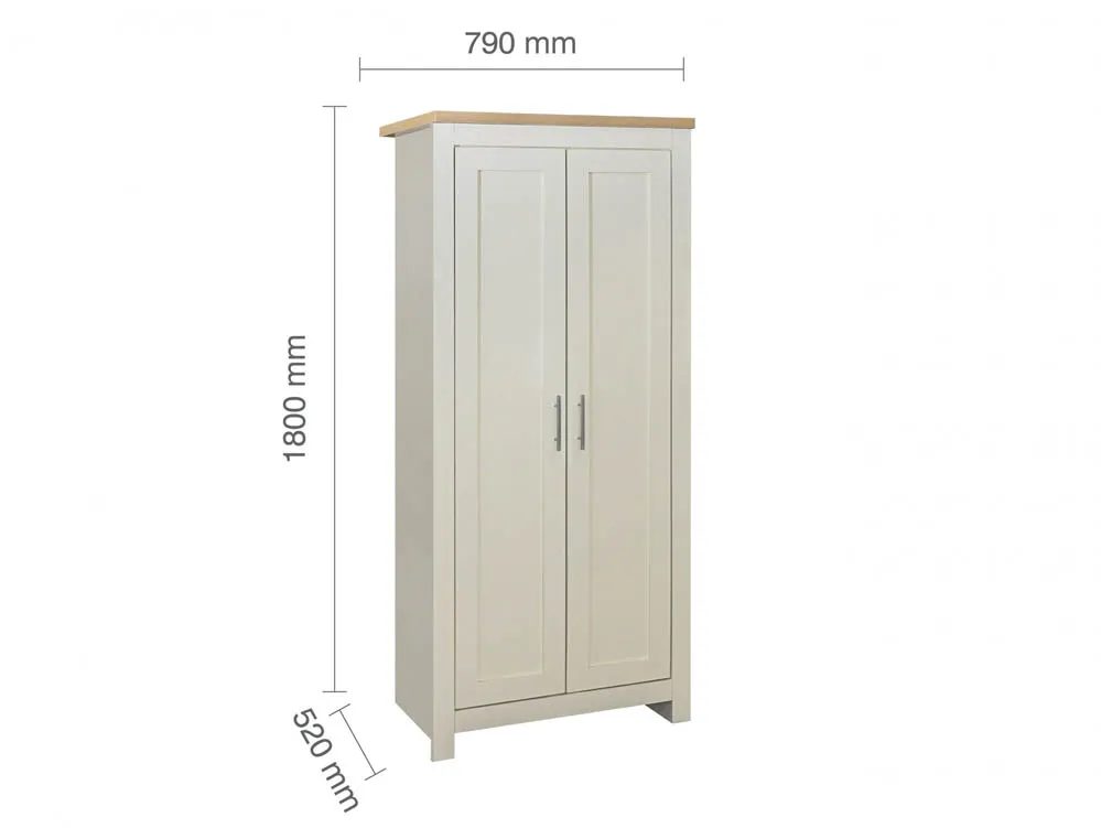 Birlea Furniture & Beds Birlea Highgate Cream and Oak Effect 2 Door Wardrobe