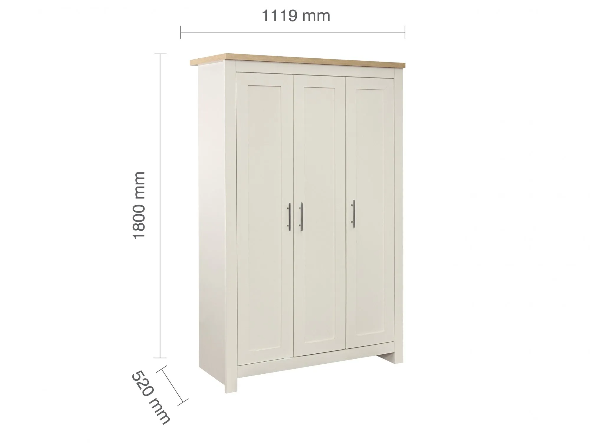 Birlea Furniture & Beds Birlea Highgate Cream and Oak Effect 3 Door Wardrobe