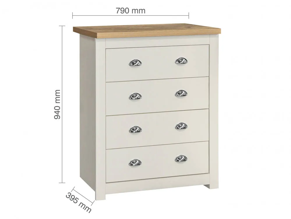 Birlea Furniture & Beds Birlea Highgate Cream and Oak Effect 4 Drawer Chest