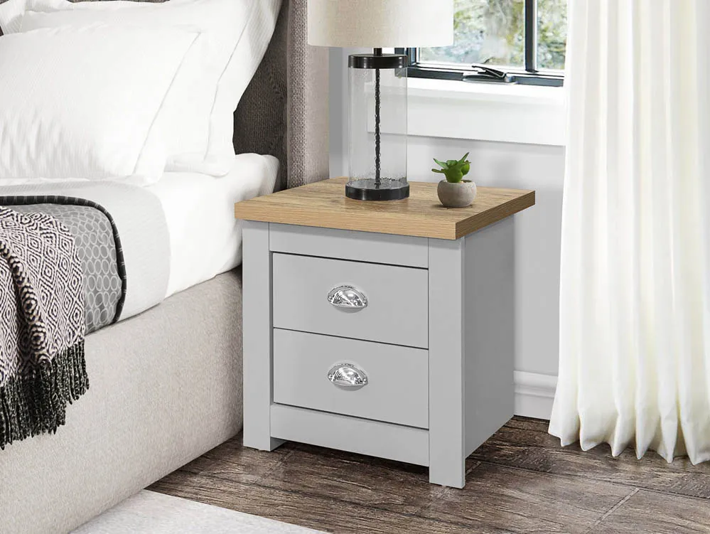 Birlea Furniture & Beds Birlea Highgate Grey and Oak Effect 2 Drawer Bedside Table