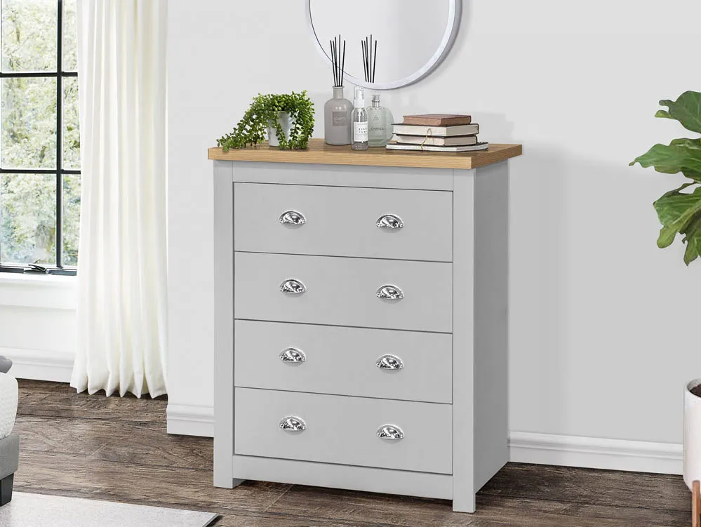 Birlea Furniture & Beds Birlea Highgate Grey and Oak Effect 4 Drawer Chest