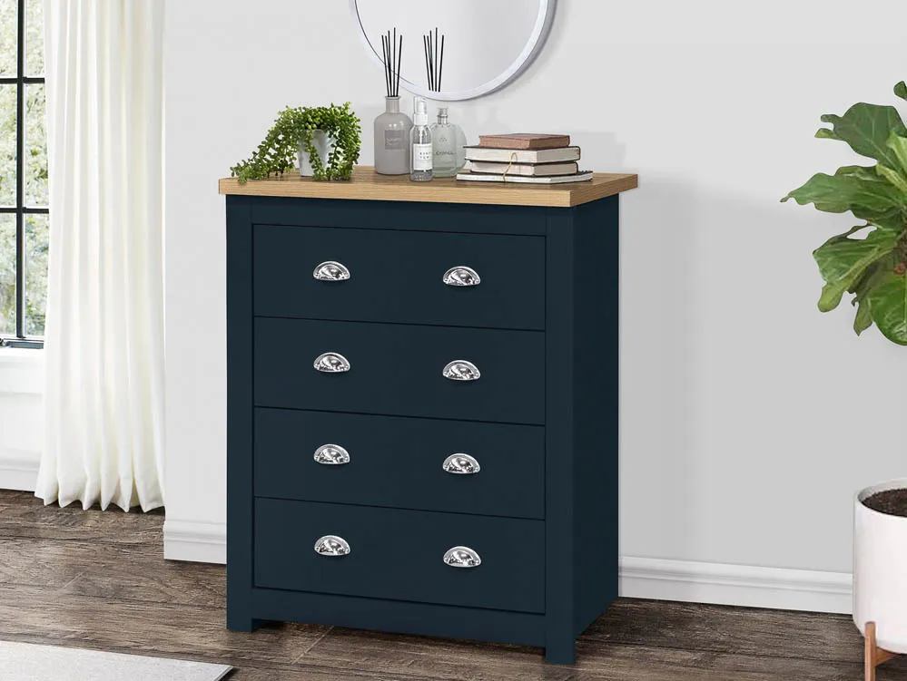 Birlea Furniture & Beds Birlea Highgate Navy and Oak Effect 4 Drawer Chest