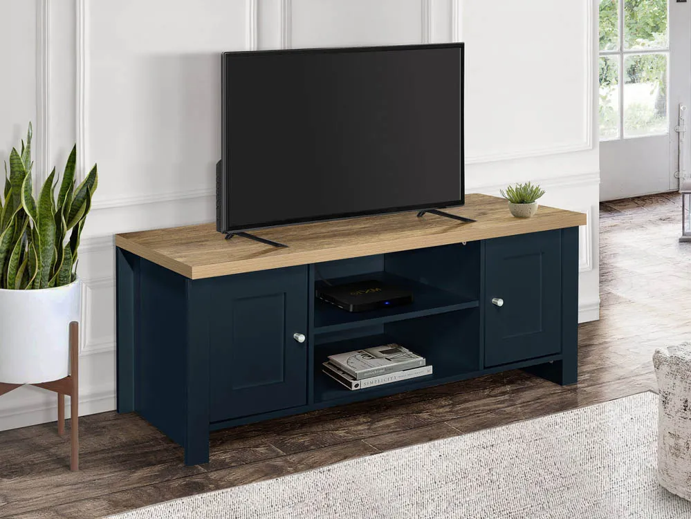 Birlea Furniture & Beds Birlea Highgate Navy and Oak Effect Large TV Unit