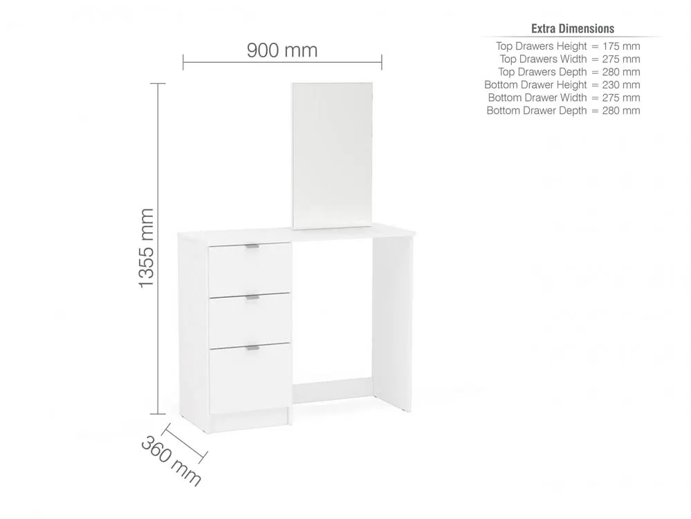 Birlea Furniture & Beds Birlea Madison White 3 Drawer Dressing Table & Mirror