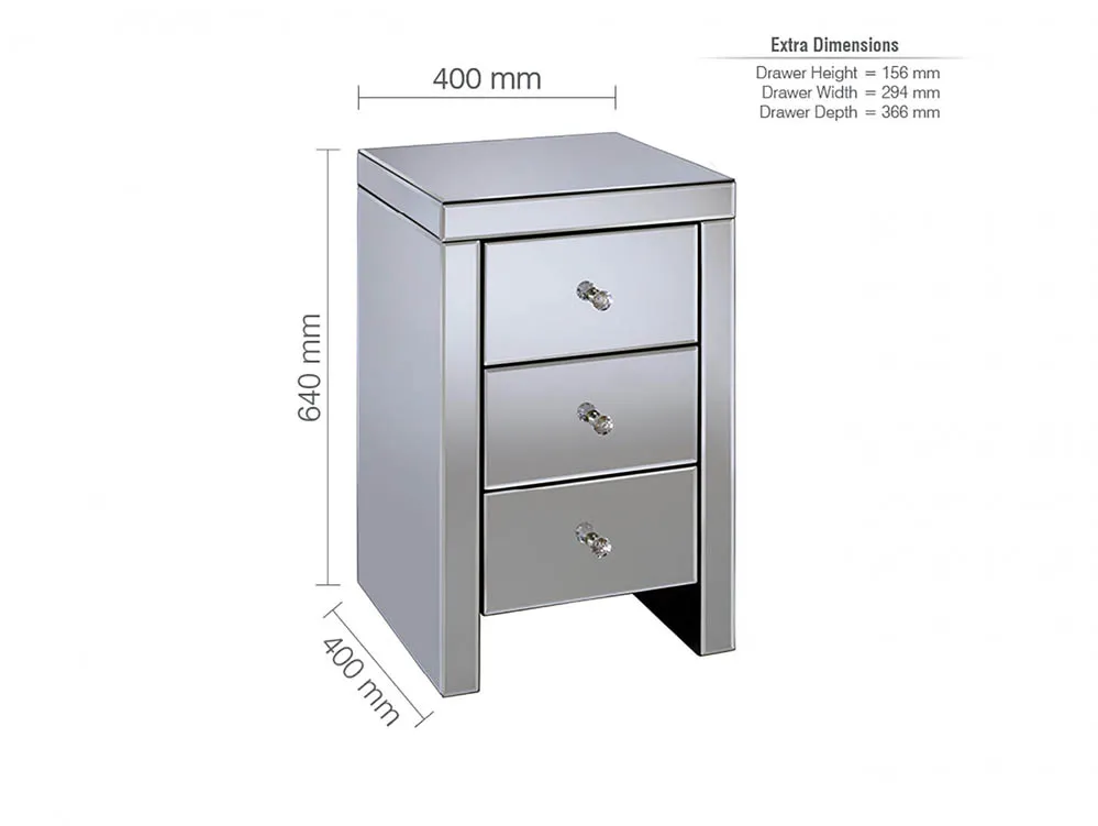 Birlea Furniture & Beds Birlea Seville Mirrored 3 Drawer Bedside Table (Assembled)